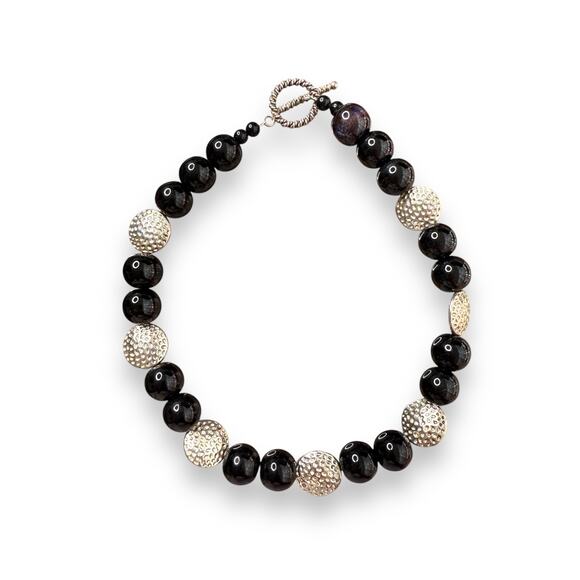 Jewelry - Vintage black onyx necklace 17 inch sterling silver clasp